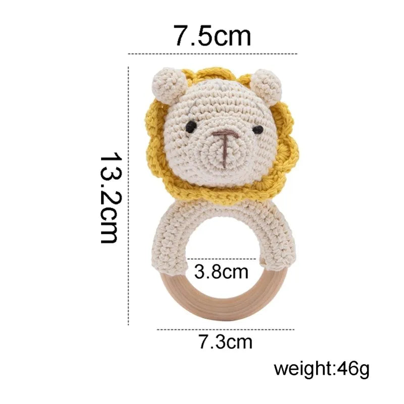 1 unidad de juguetes de sonajero para bebé, diseño de ganchillo de madera, conejo, conejo, zorro León, BearToy, regalo para recién nacido, mordedor de bebé, Crochet, nombre personalizado