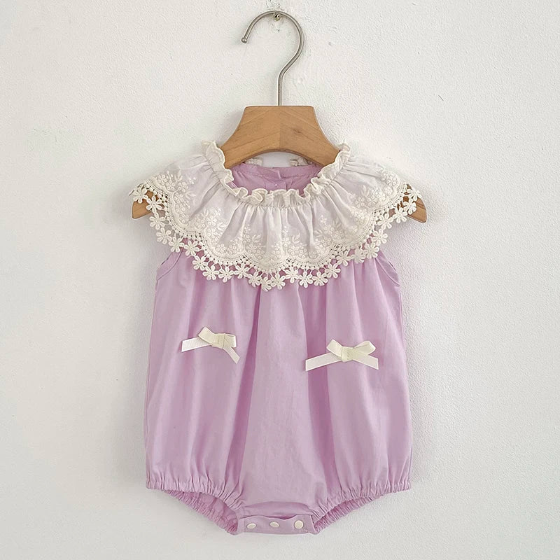 Vestido de encaje con cuello de pétalo para hermanas, peleles para bebés, ropa para niñas, vestido de princesa para fiesta con lazo, ropa dulce y bonita para niños