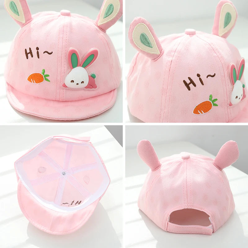 Gorra de béisbol con orejas de oso para bebé, gorro de algodón con visera, bordado bonito, ajustable, para el Sol, para verano