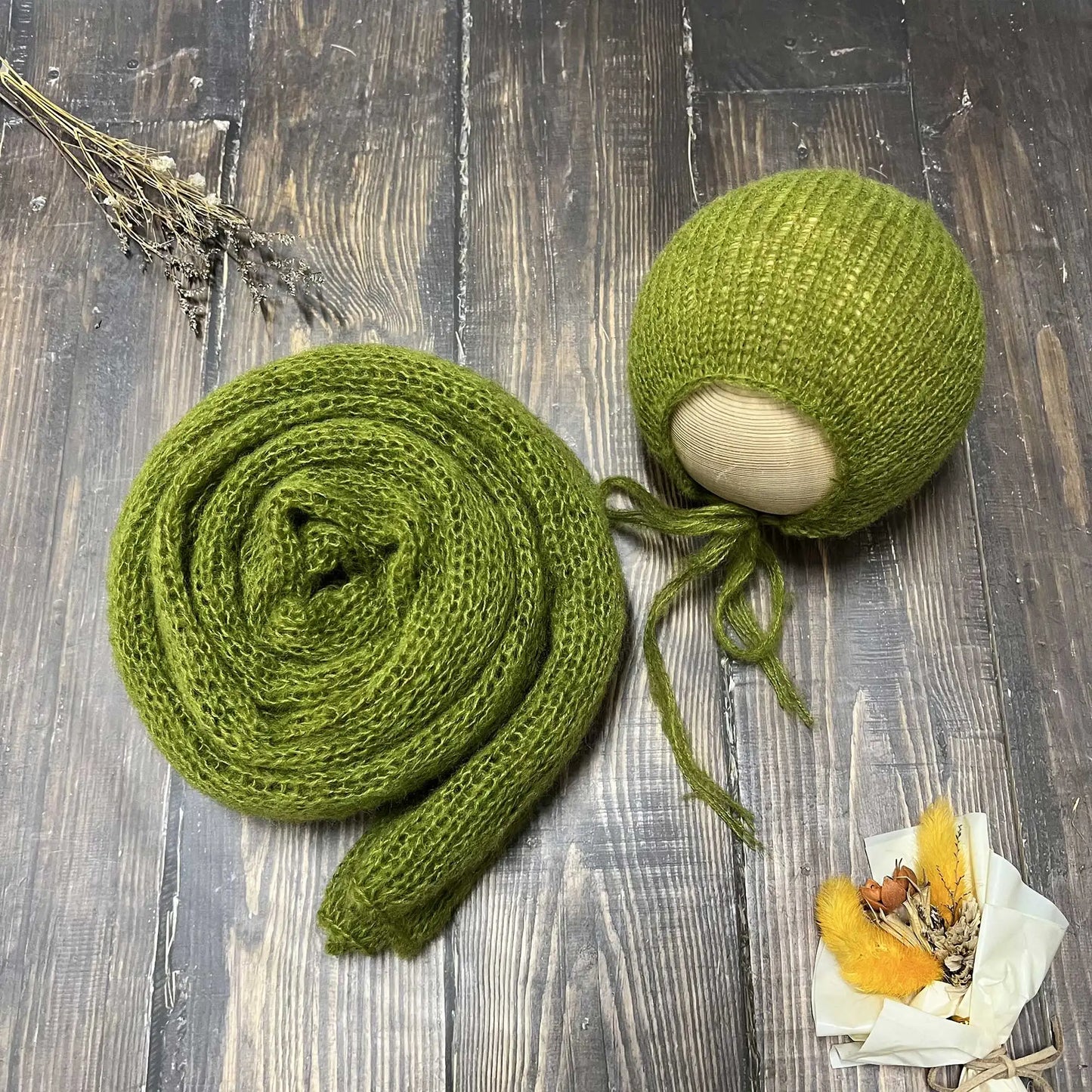 Accesorios de fotografía recién nacido elásticos Don & Judy, conjunto de envoltura con sombrero, Mohair tejido a mano suave, fondo para sesión de fotos de bebés, juegos de 2 uds.