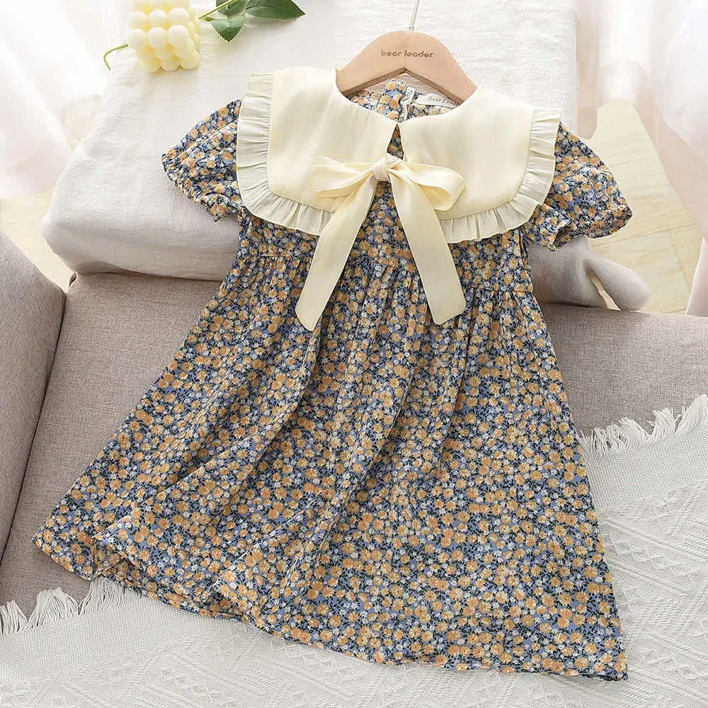 Bear Leader-vestido rosa a cuadros con lazo, elegante vestido Midi de Lolita para niñas grandes, vestidos para niños y adolescentes, vestido veraniego de princesa para fiesta
