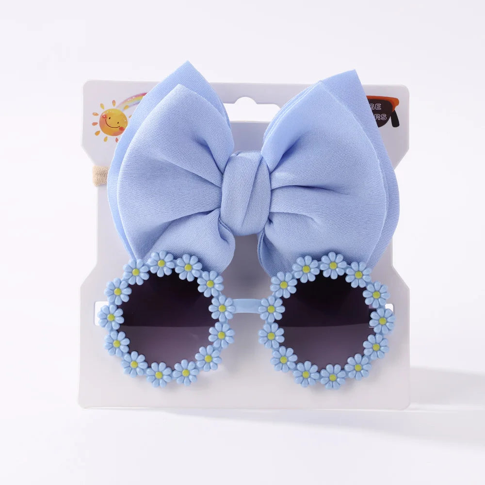 Conjunto de 2 uds de gafas de sol para niños, gafas de sol para bebés, diadema de nailon elástico, gafas de sol bohemias para playa, gafas de sol para la playa, sombreros con lazo para niños