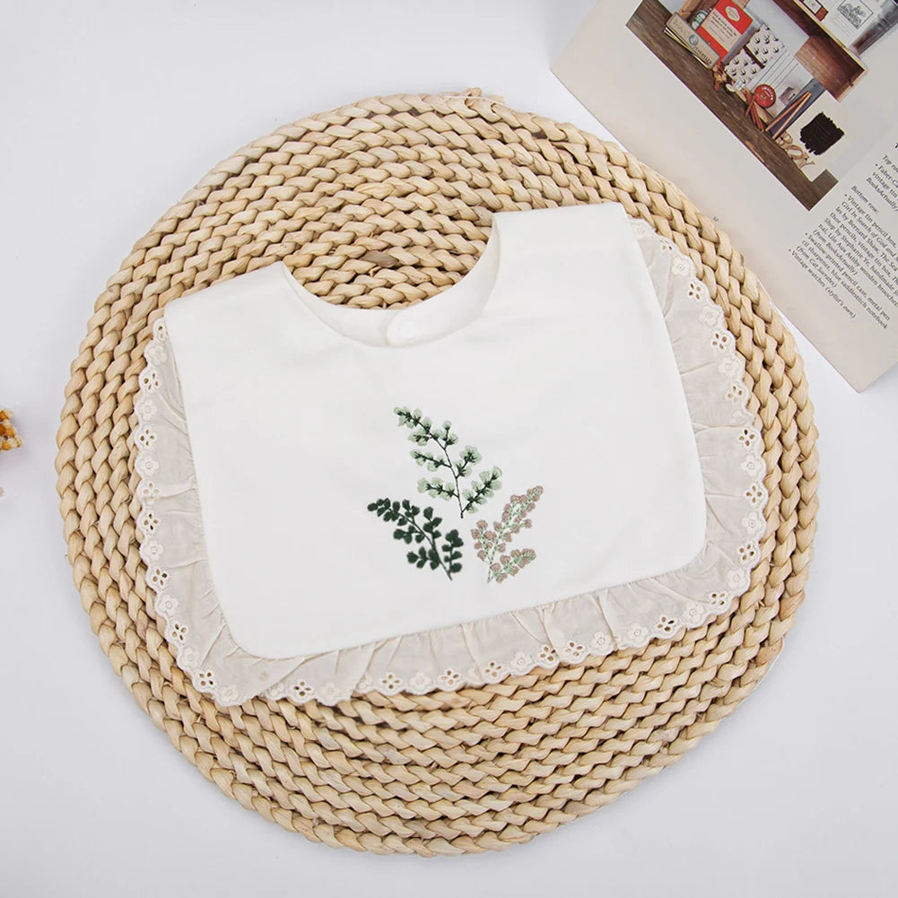 Baberos de algodón para bebés, niños y niñas, toalla de Saliva bordada con flores y zorro, paño para eructar para alimentación infantil, bufanda cuadrada coreana con lazo negro
