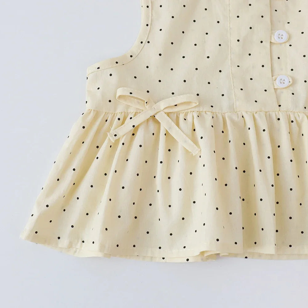 Bear Leader-Conjunto de ropa informal para niña, Top de lunares sin mangas con cuello redondo y pantalones de pierna ancha con lazo y botón, 2 piezas