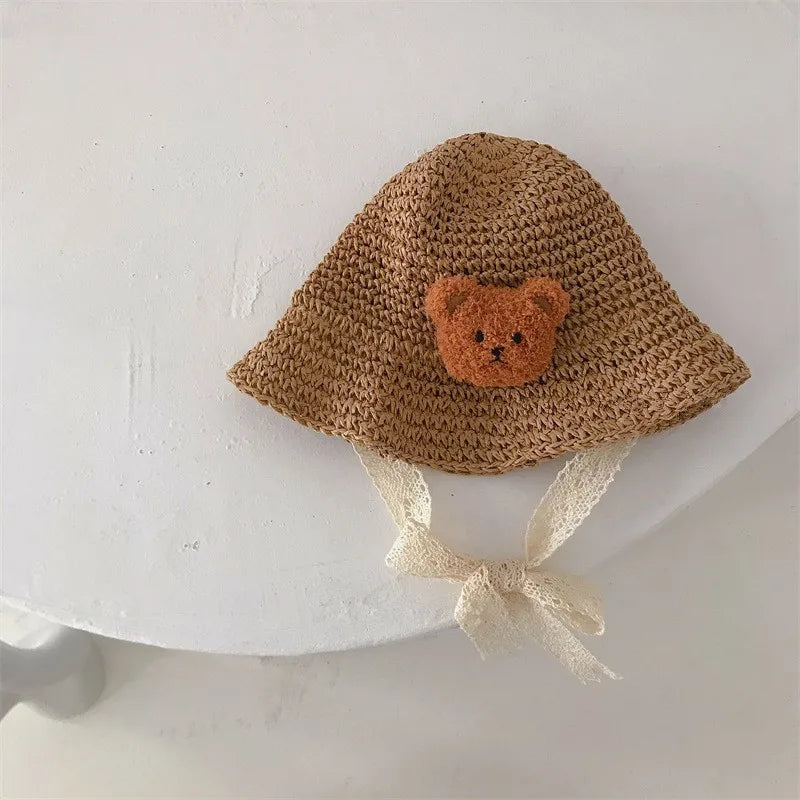 Sombrero de encaje a la moda para bebé, gorro de paja con lazo para niña, sombrero de playa para niño, sombrero de Panamá, sombreros y gorras de princesa para bebé, 1 unidad