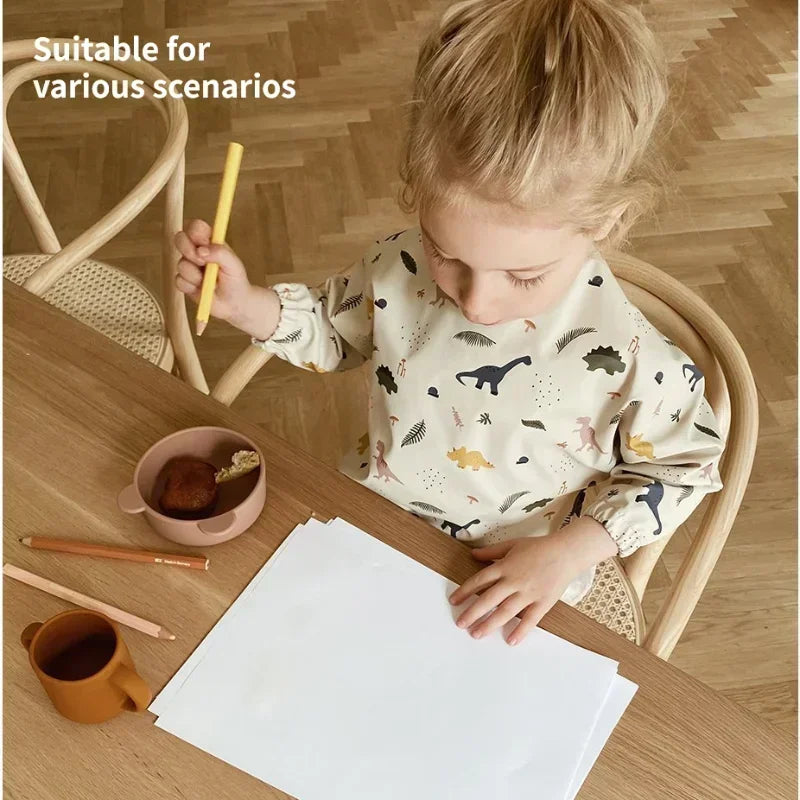 Babero suave impermeable para bebé, paño de alimentación ajustable de manga larga para niño pequeño y niña, bata de pintura, delantal para comer comida infantil