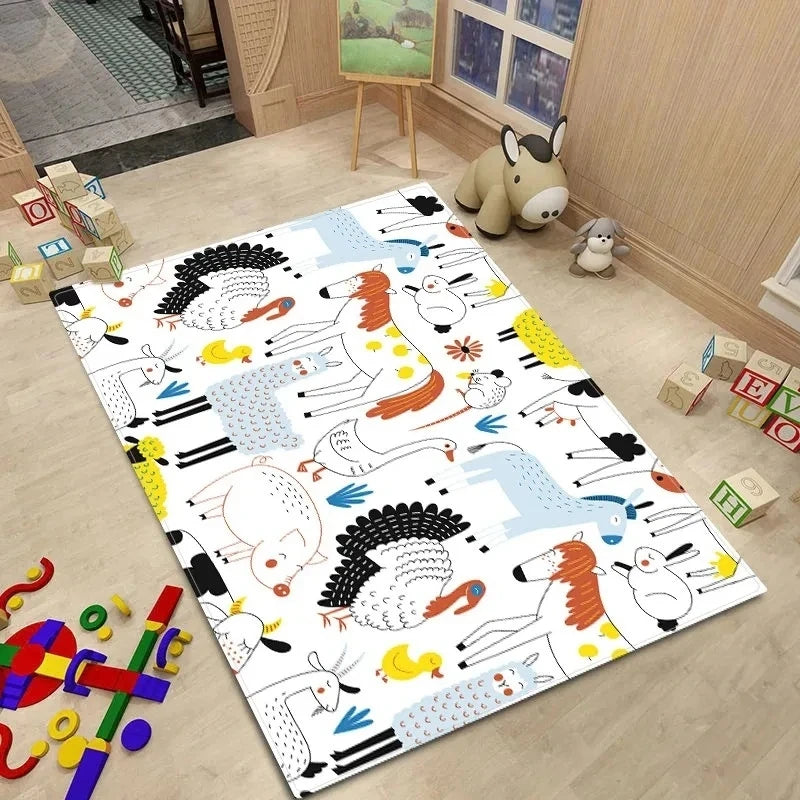 Alfombra de estilo nórdico para habitación de bebé, Alfombra de dibujos animados de animales para dormitorio de niños, alfombra Kawaii para habitación de niñas y niños, Alfombra de juego antideslizante para niños