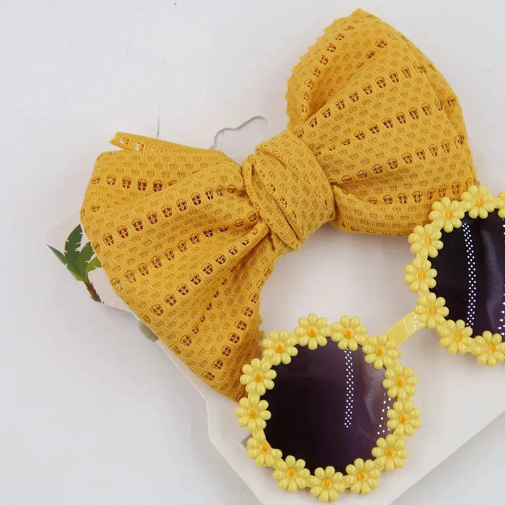 Juego de 2 uds de gafas de sol para niños, diadema con margaritas y flores, gafas de sol redondas para niños pequeños, gafas de protección solar para niñas