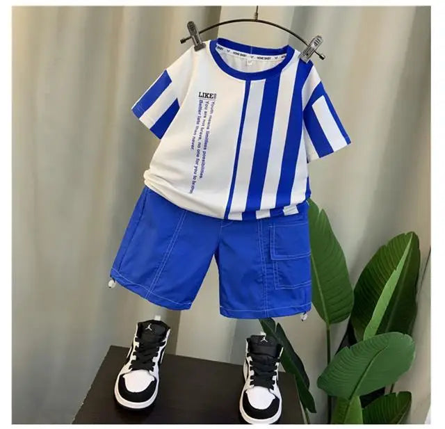 Conjunto de ropa de verano para niños y niñas, Top de manga corta informal, pantalones cortos, trajes de bebé para dos niños