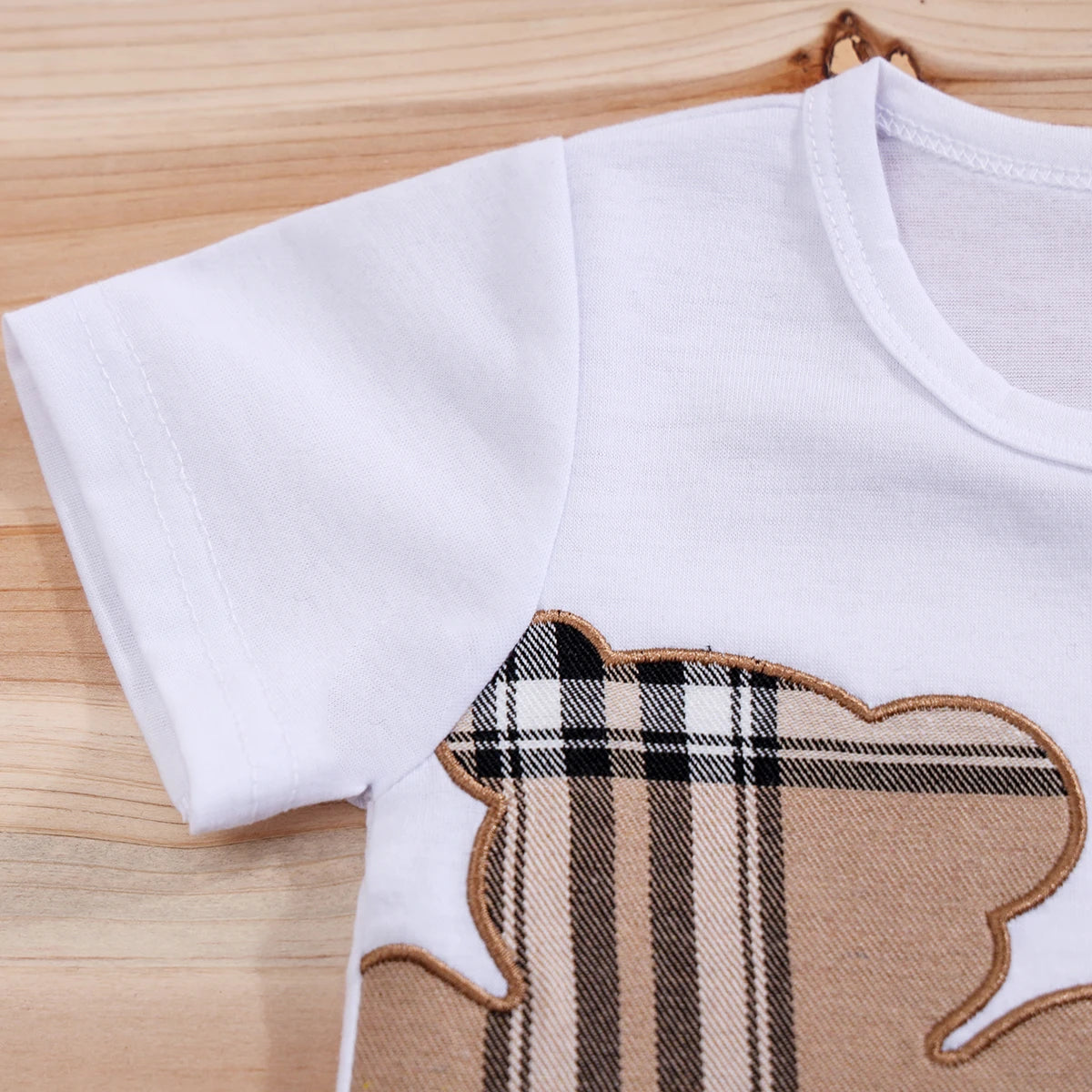 2pcs IURNXB Baby Clothes Set Infant Short Sleeve Tees+Shorts Cartoon Checked Bear Print Cute Kids Tops Pants Casual Suits 3-24M