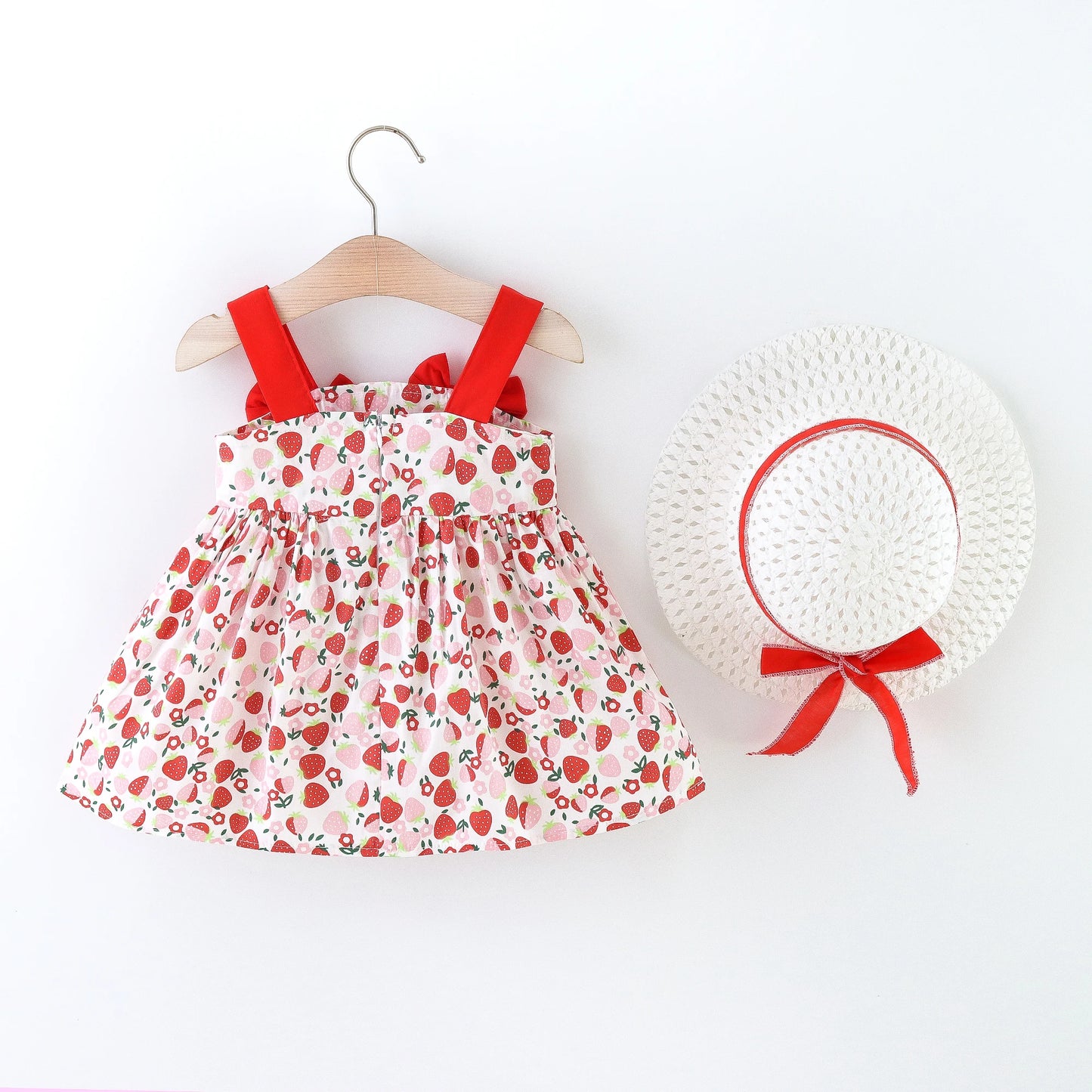 Vestido de verano para niña pequeña, versión coreana vestido Floral, elegante, algodón, pajarita, sombrero incluido