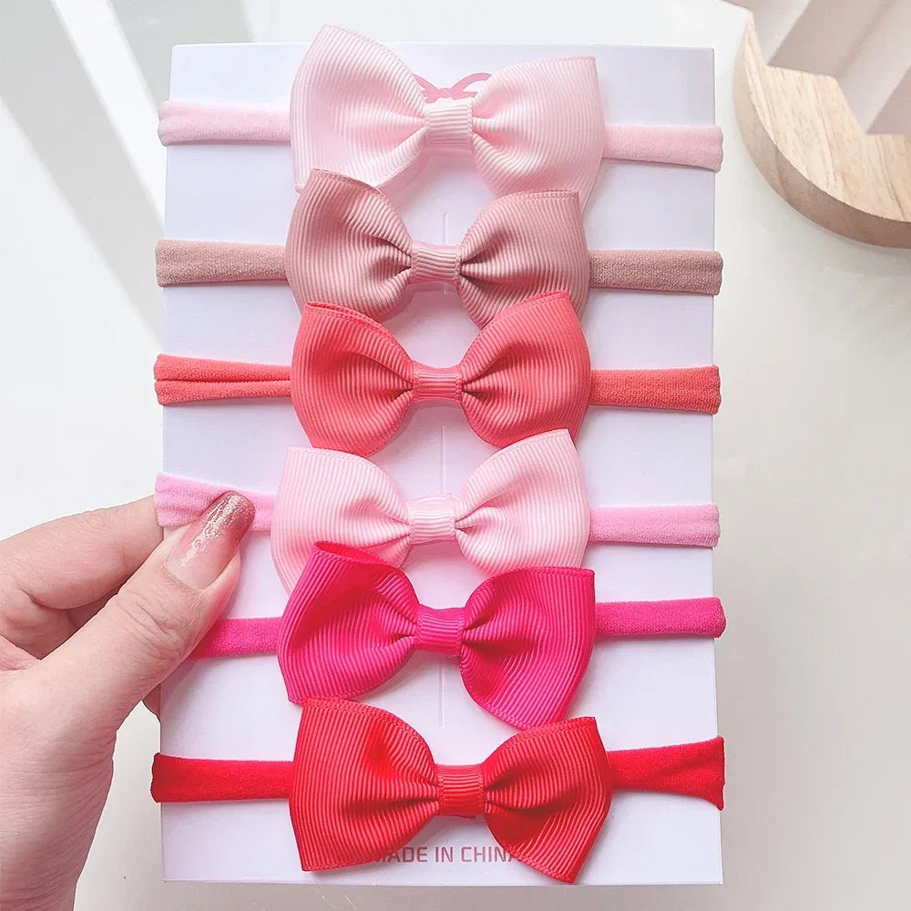 4/5/6 unids/set sombreros de Color sólido para niños bandas elásticas para el cabello para bebé cinta bonita diadema con lazo accesorios para el cabello para niñas