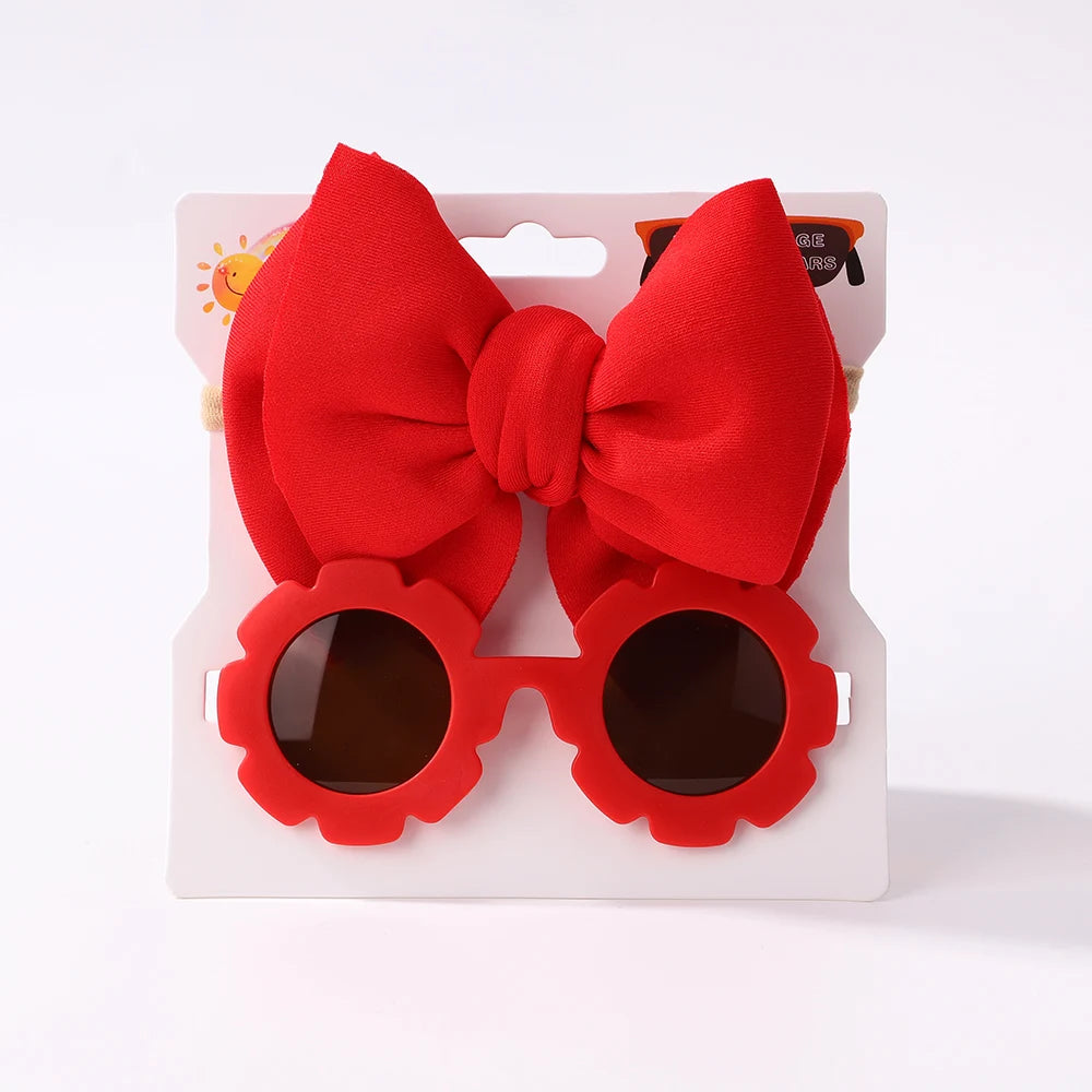 Conjunto de 2 uds de gafas de sol para niños, gafas de sol para bebés, diadema de nailon elástico, gafas de sol bohemias para playa, gafas de sol para la playa, sombreros con lazo para niños