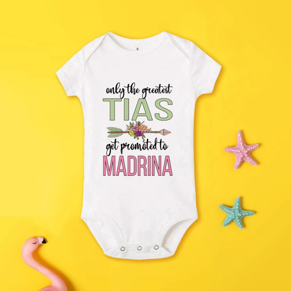 Tu será mi madrina, monos estampados para recién nacidos, ropa de bautismo para bebé, monos de manga corta para bebés pequeños