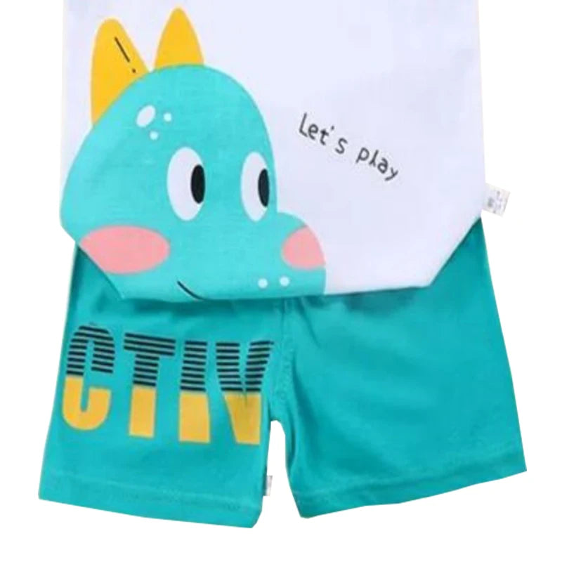 Conjunto de 2 piezas de chaleco y pantalones cortos transpirables de algodón para niños y niñas, chándal de verano con estampado de dibujos animados, ropa informal, traje de 1 a 6 años