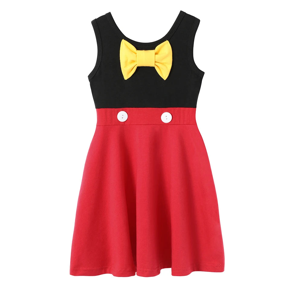 2025 New Summer Korean Style Cute Printed Bow Casual Dress for Girls Birthday Party Baby Girl Clothes 2-10 Years