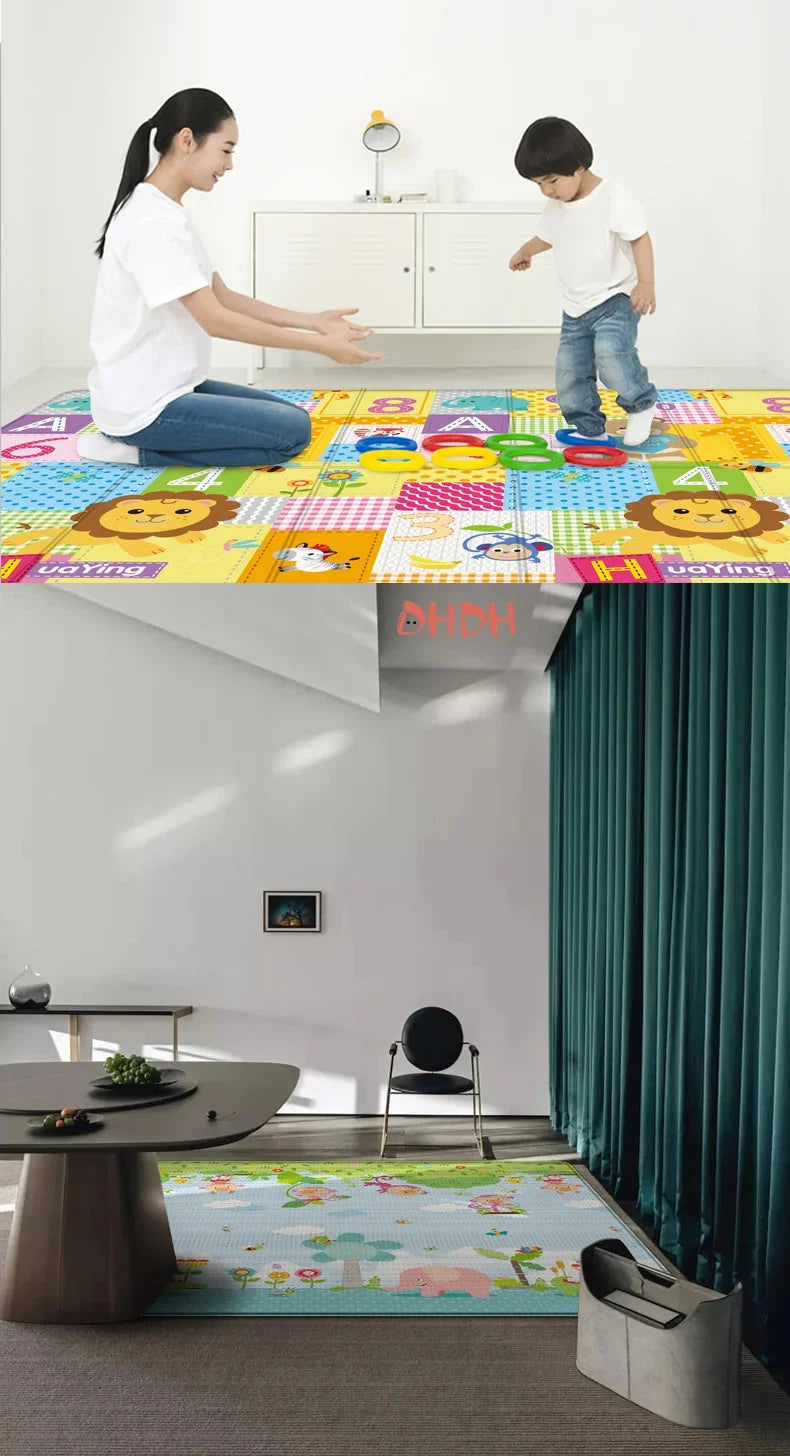Alfombra de juego para bebés de 97x177cm, alfombra plegable para niños, alfombra para habitación de niños con patrón de doble cara, superficie de actividad educativa fácil de llevar
