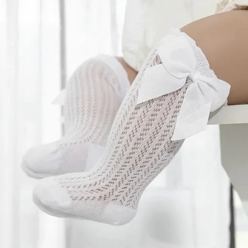 Calcetines hasta la rodilla para bebé de 0 a 24 meses, calcetines largos de algodón con lazo para niño pequeño, calcetines largos de princesa para bebé recién nacido, novedad de 2024