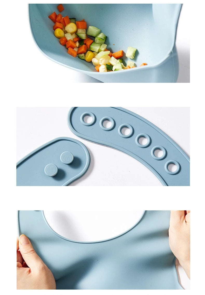 Baberos de silicona para bebés, babero impermeable para bebés, Color sólido, ajuste de 6 velocidades, bolsillo para Saliva, paños para eructar para niños, accesorios para recién nacidos