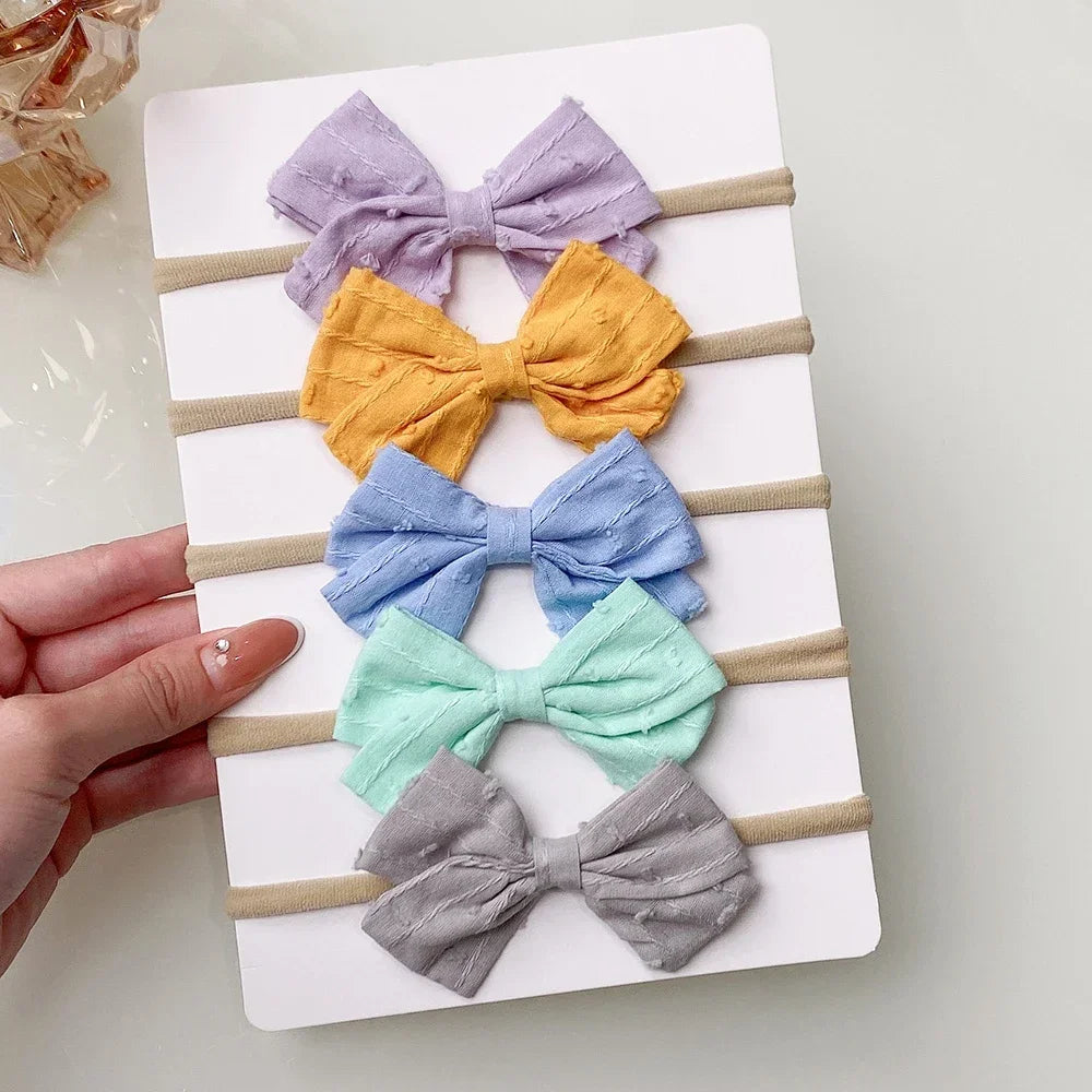 4/5/6 unids/set sombreros de Color sólido para niños bandas elásticas para el cabello para bebé cinta bonita diadema con lazo accesorios para el cabello para niñas