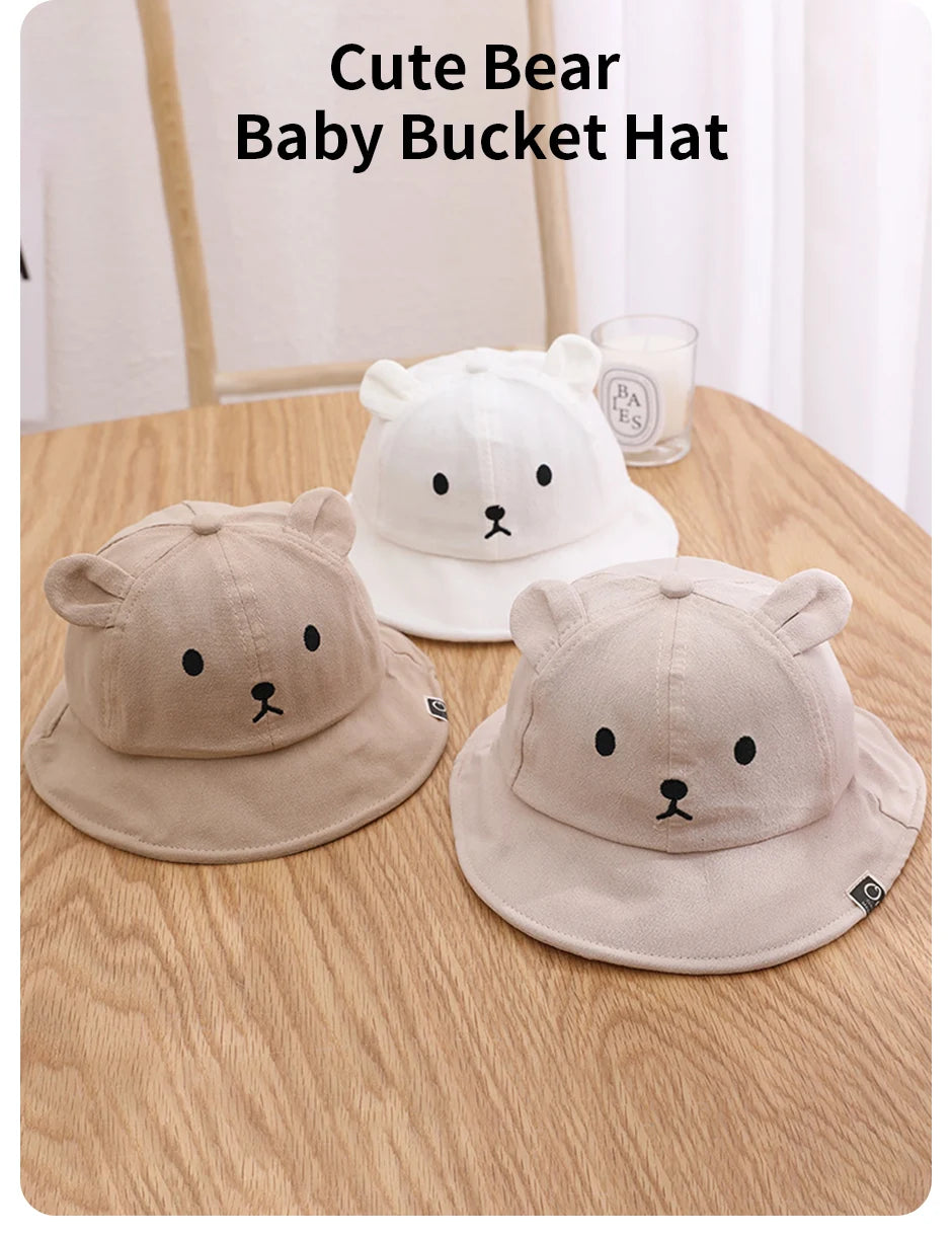 Lindo oso bebé cubo sombrero con orejas niño niña algodón niños sombrero de sol al aire libre verano niño Panamá gorra