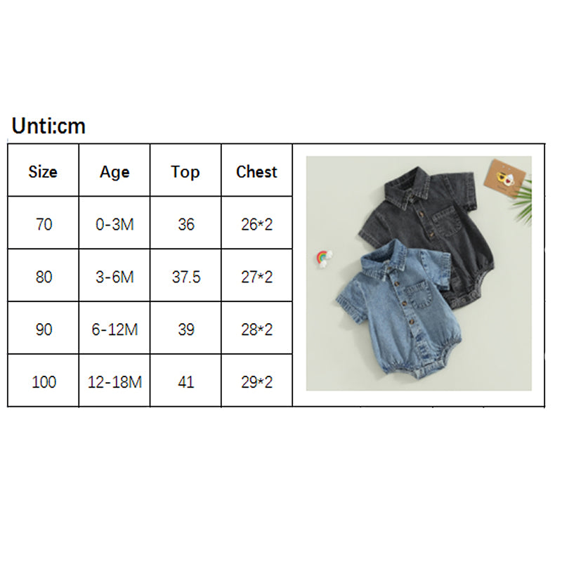 Mono vaquero para recién nacidos, niños y niñas, mono liso de manga corta con cuello vuelto, monos para bebés, monos informales con botones de verano