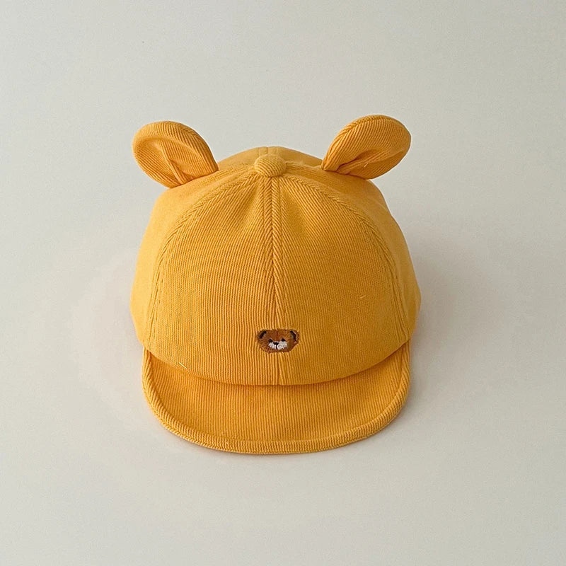 Gorra de béisbol con orejas de oso para bebé, gorro de algodón con visera, bordado bonito, ajustable, para el Sol, para verano