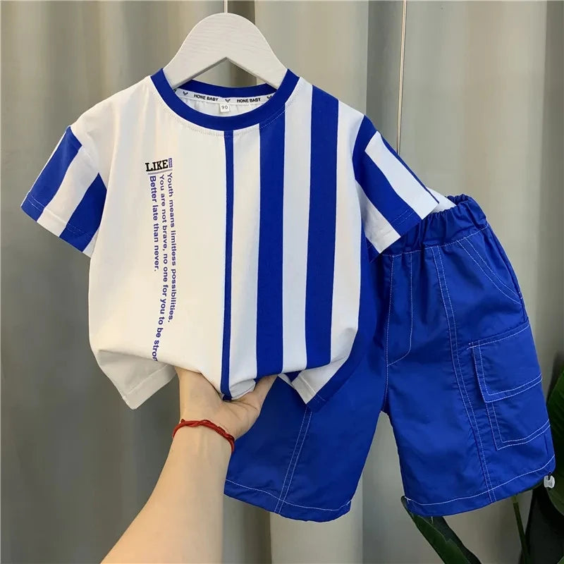 Conjunto de ropa de verano para niños y niñas, Top de manga corta informal, pantalones cortos, trajes de bebé para dos niños