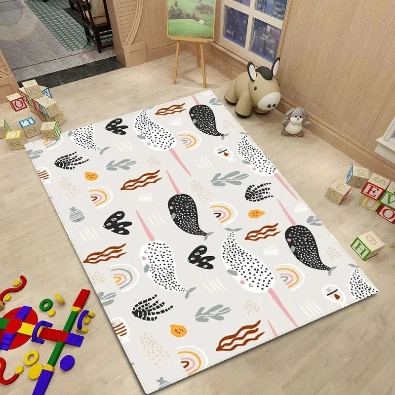 Alfombra de estilo nórdico para habitación de bebé, Alfombra de dibujos animados de animales para dormitorio de niños, alfombra Kawaii para habitación de niñas y niños, Alfombra de juego antideslizante para niños