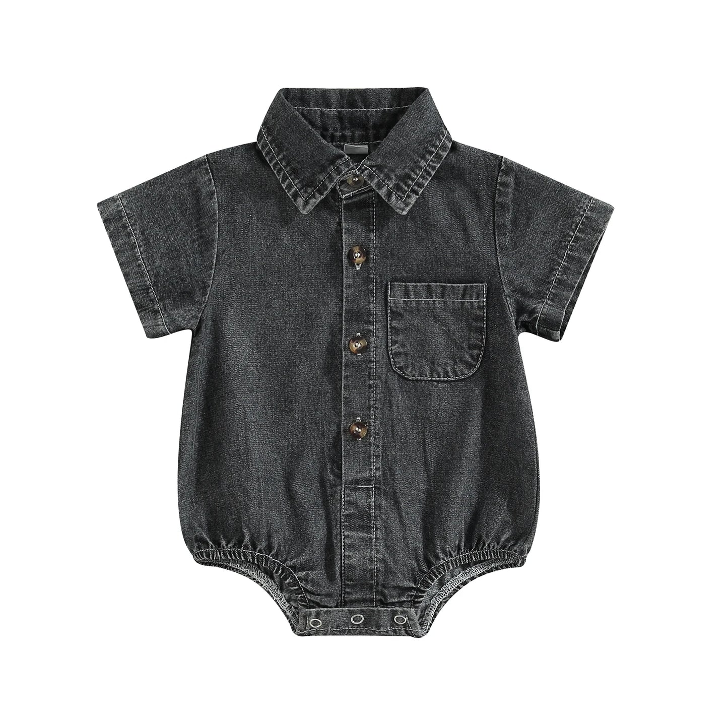 Mono vaquero para recién nacidos, niños y niñas, mono liso de manga corta con cuello vuelto, monos para bebés, monos informales con botones de verano