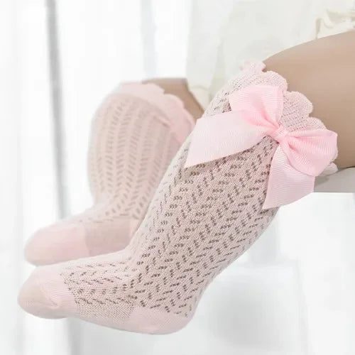 Calcetines hasta la rodilla para bebé de 0 a 24 meses, calcetines largos de algodón con lazo para niño pequeño, calcetines largos de princesa para bebé recién nacido, novedad de 2024