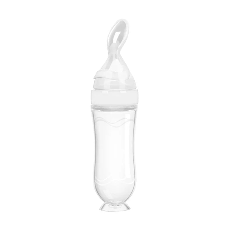 Biberón de silicona útil y seguro con cuchara, suplemento alimenticio, botellas de cereales de arroz, cuchara para apretar, biberón de leche