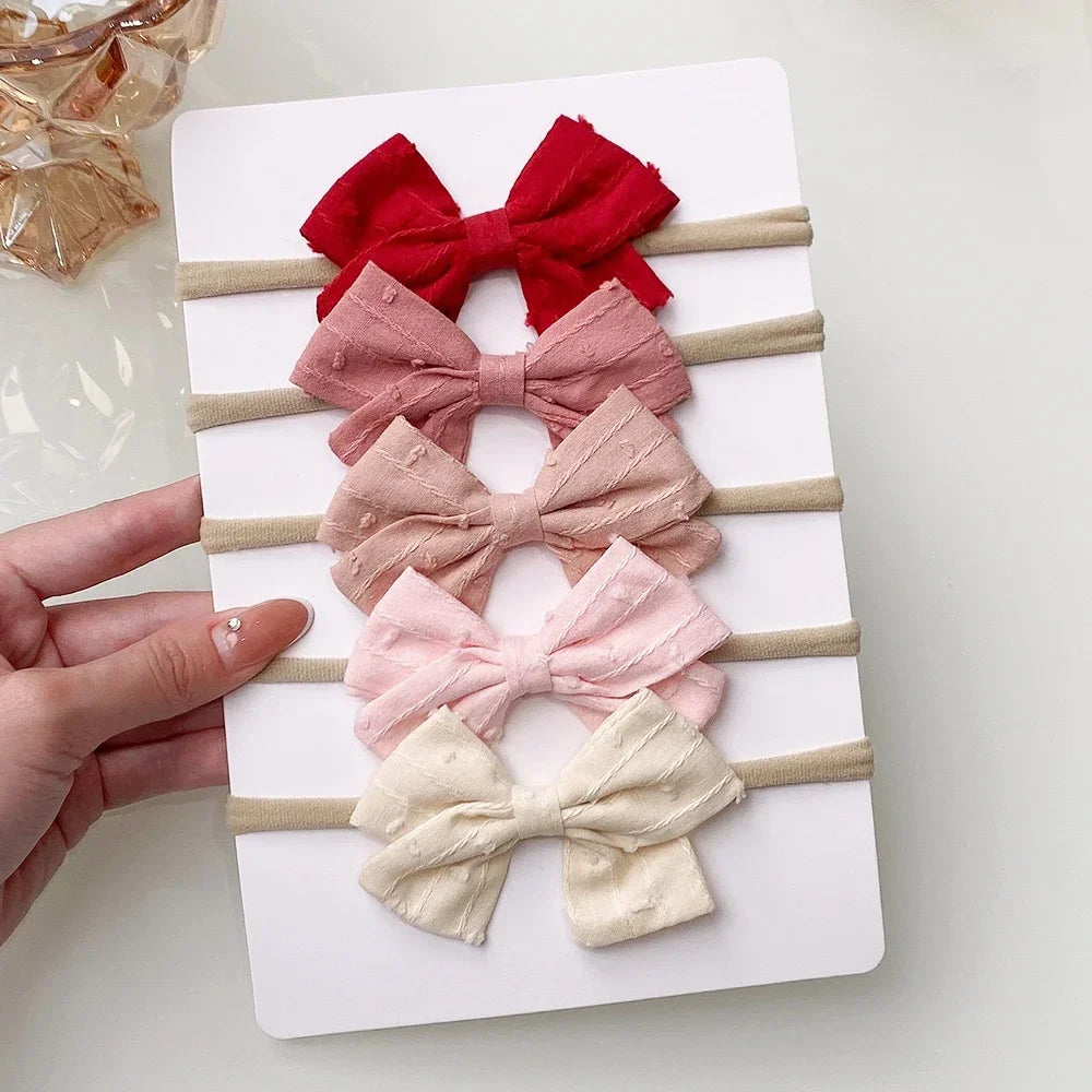 4/5/6 unids/set sombreros de Color sólido para niños bandas elásticas para el cabello para bebé cinta bonita diadema con lazo accesorios para el cabello para niñas