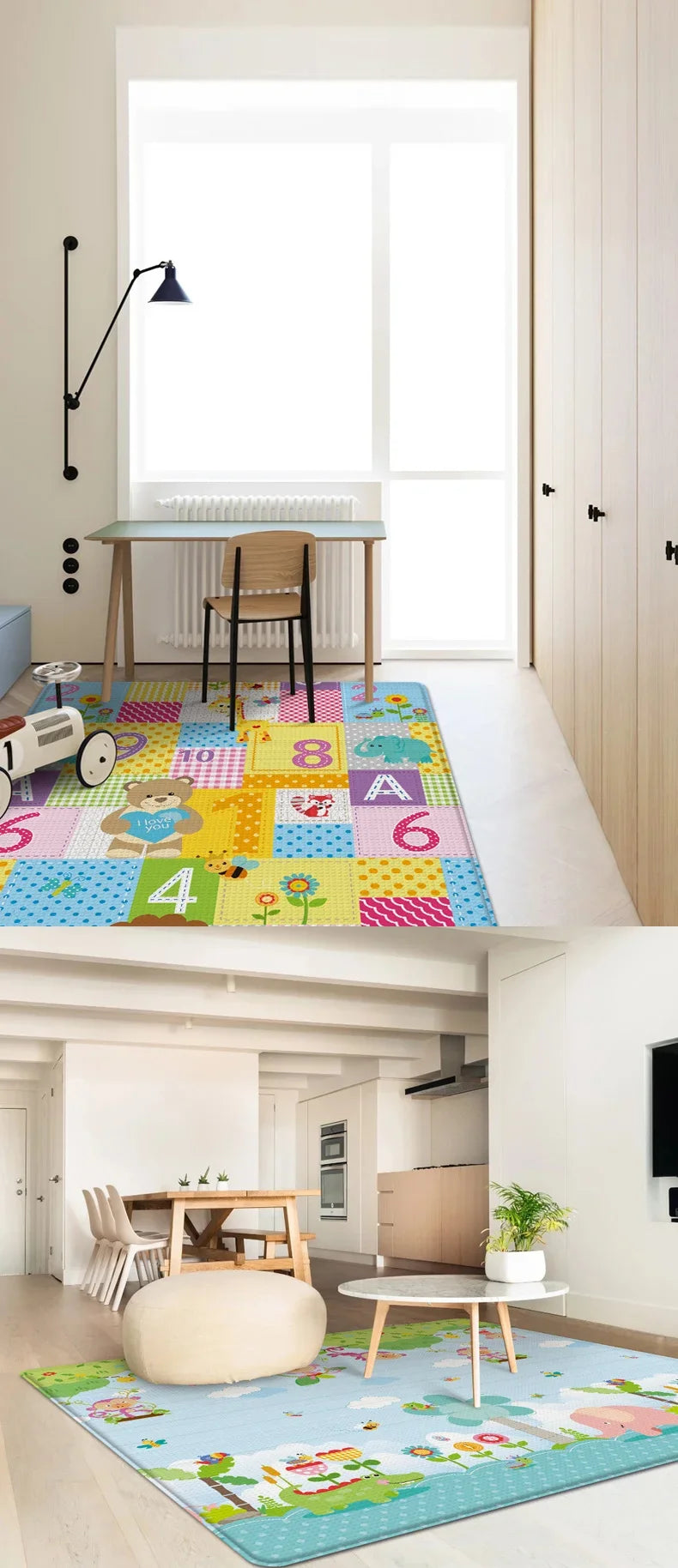 Alfombra de juego para bebés de 97x177cm, alfombra plegable para niños, alfombra para habitación de niños con patrón de doble cara, superficie de actividad educativa fácil de llevar