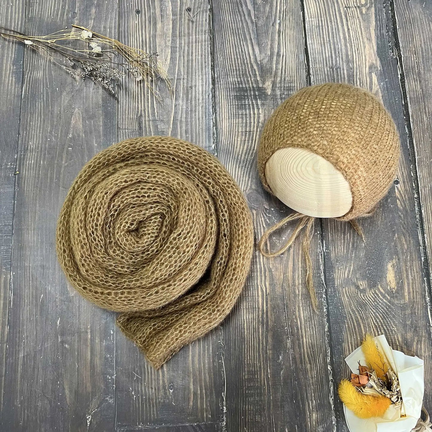 Accesorios de fotografía recién nacido elásticos Don & Judy, conjunto de envoltura con sombrero, Mohair tejido a mano suave, fondo para sesión de fotos de bebés, juegos de 2 uds.