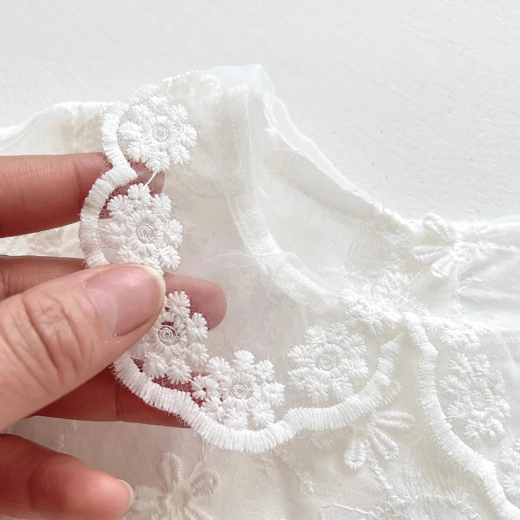 Vestido mameluco de algodón bordado de manga corta para niña recién nacida, falda de princesa para niña, ropa de bautismo para bebé