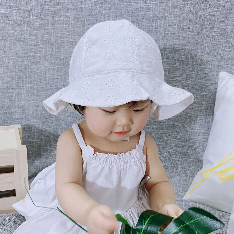Sombrero de cubo para bebé al aire libre de verano, sombreros de sol de pescador con lazo de flores bordado para niñas pequeñas, gorra de playa transpirable de princesa