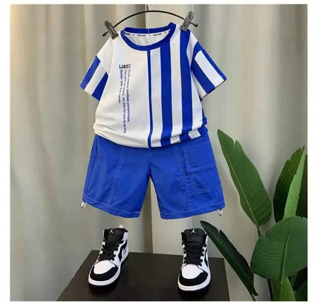Conjunto de ropa de verano para niños y niñas, Top de manga corta informal, pantalones cortos, trajes de bebé para dos niños