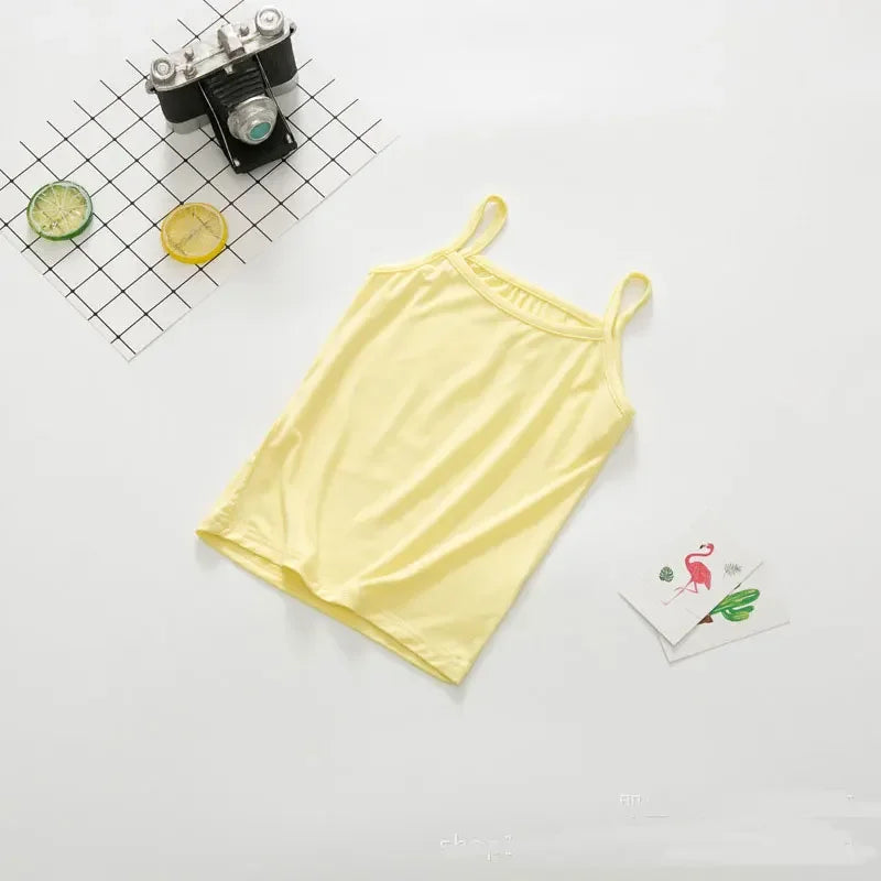 Camiseta para niñas pequeñas, camiseta interior sin mangas de verano para adolescentes, chaleco de Color caramelo, ropa con tirantes para niños de 2 a 12T