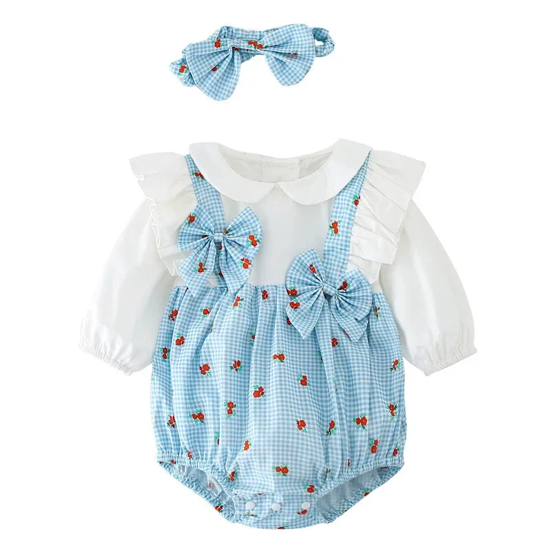 2024 Baby Girls Autumn Clothes Newborn Long Sleeve Bodysuit Toddler Plaid Rompers Infant Clothing Children Cotton Cute Overalls