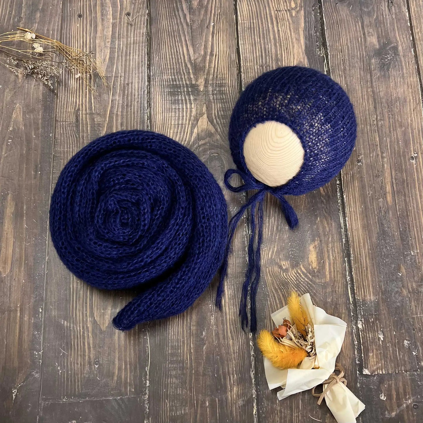 Accesorios de fotografía recién nacido elásticos Don & Judy, conjunto de envoltura con sombrero, Mohair tejido a mano suave, fondo para sesión de fotos de bebés, juegos de 2 uds.