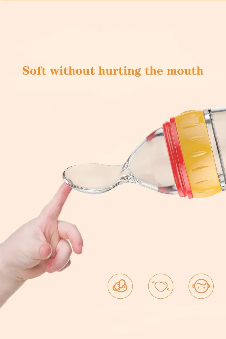 Biberón de silicona útil y seguro con cuchara, suplemento alimenticio, botellas de cereales de arroz, cuchara para apretar, biberón de leche