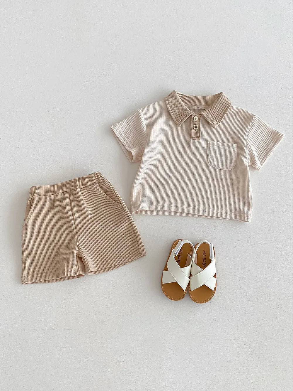 Conjunto de ropa de verano para bebé, camiseta y pantalones cortos con cuello vuelto, 2 uds., traje de chándal para niño pequeño