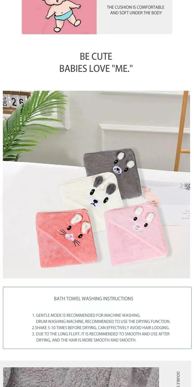 Bata de terciopelo Coral de secado rápido para niños, capa de dibujos animados, bebé Darling con capucha