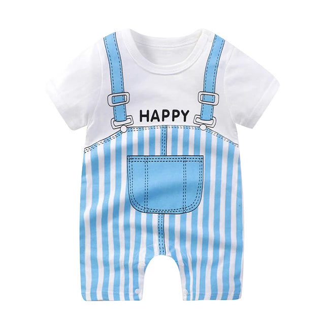 Nueva ropa de verano para bebés recién nacidos, niños y niñas, sección de impresión de dibujos animados de manga corta, ropa de escalada con archivo abierto, mono para bebé