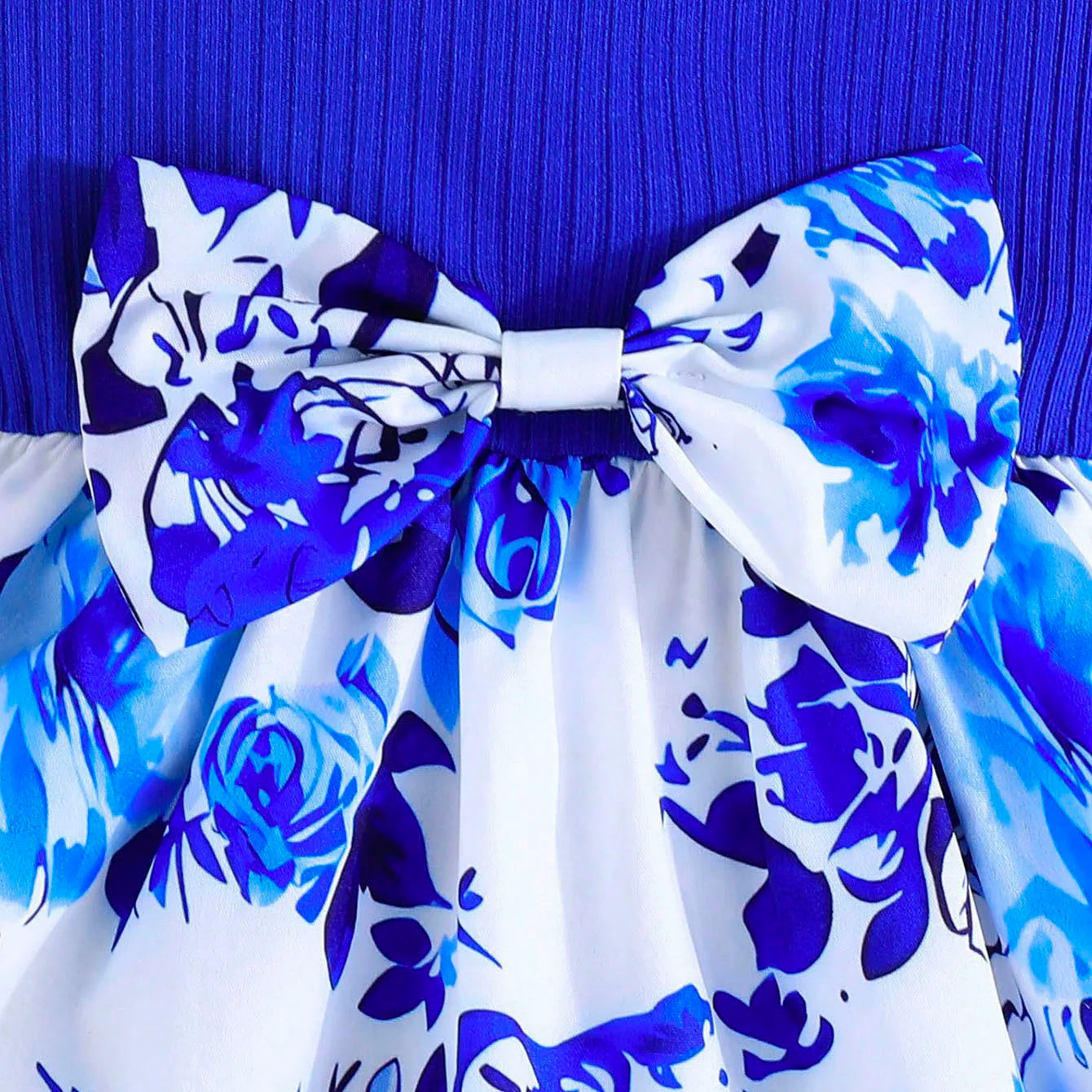 Novedad de verano, vestido para niña pequeña, manga voladora, lazo plisado, cinta, elementos de porcelana azul y blanca, fiesta de cumpleaños de estilo chino