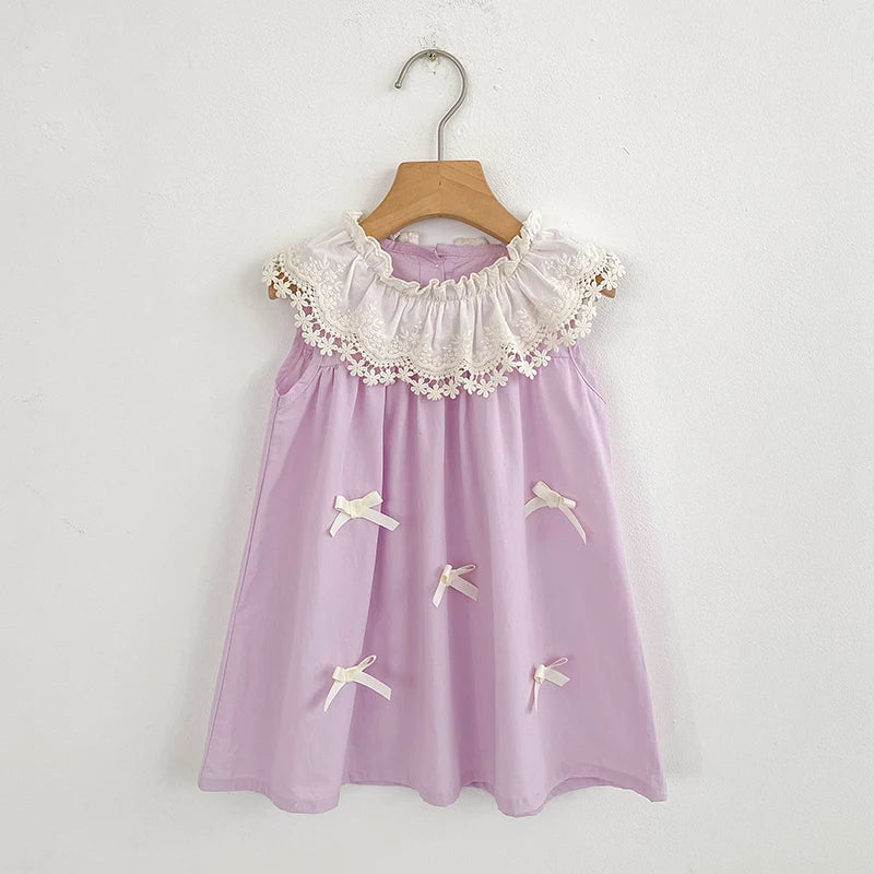 Vestido de encaje con cuello de pétalo para hermanas, peleles para bebés, ropa para niñas, vestido de princesa para fiesta con lazo, ropa dulce y bonita para niños