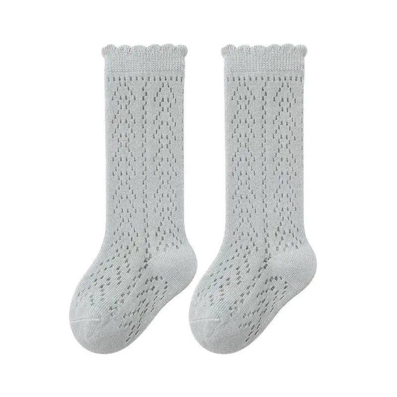Calcetines de malla de punto para niñas pequeñas, medias de tubo largo hasta la rodilla, suaves, de algodón, para verano
