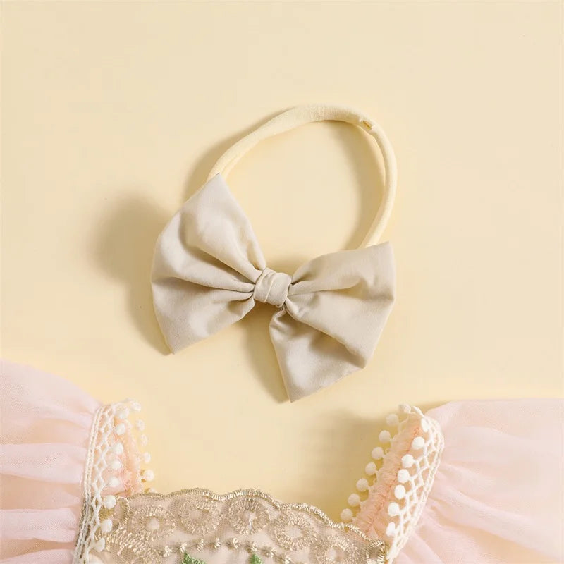 Pudcoco-traje para niña recién nacida, mameluco de manga con mosca de flores bordadas, diadema con lazo, ropa de verano de 0 a 24 meses