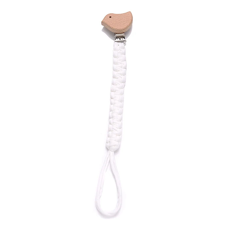 Cadena de chupete de bebé de tela de algodón de ganchillo Simple, Clip de madera de haya con forma de corazón y Luna para bebé hecho a mano, cadena para chupete, juguete para la dentición
